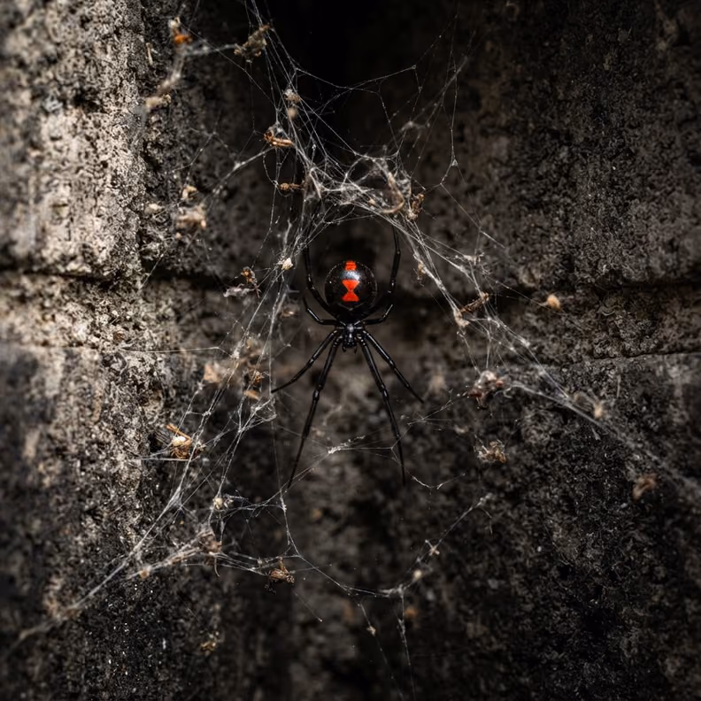 Black widow spider in a web